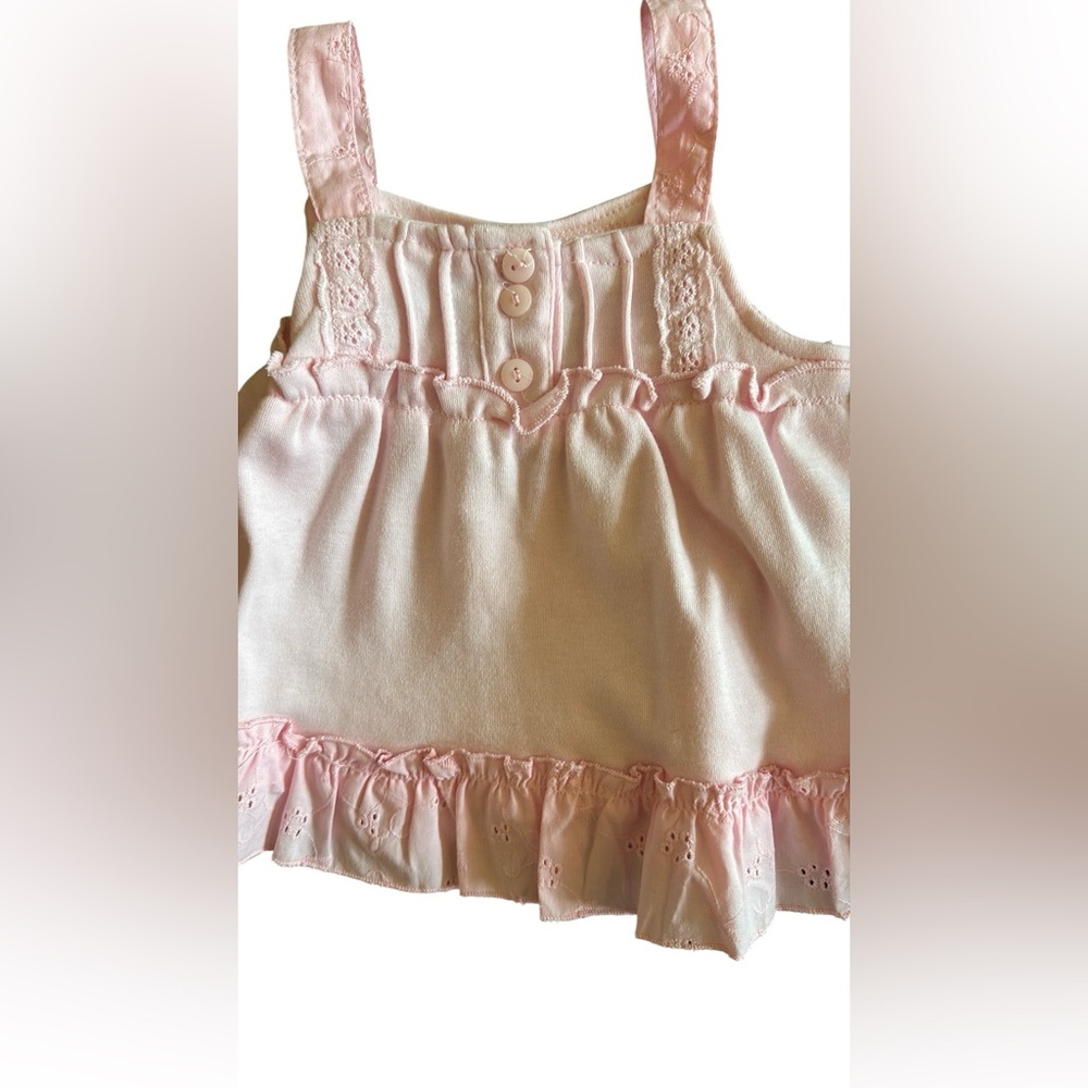 Young Hearts Pink Eyelet and Blue Denim Matching Set with Ruffles, size 12M - Picture 4 of 8
